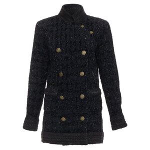 Chanel Runway Black Metallic Checked Qipao Coat